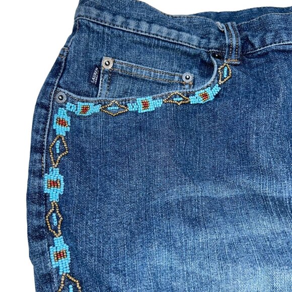 Ralph Lauren navajo turquoise beaded embellished cropped jeans 20W - Picture 2 of 6